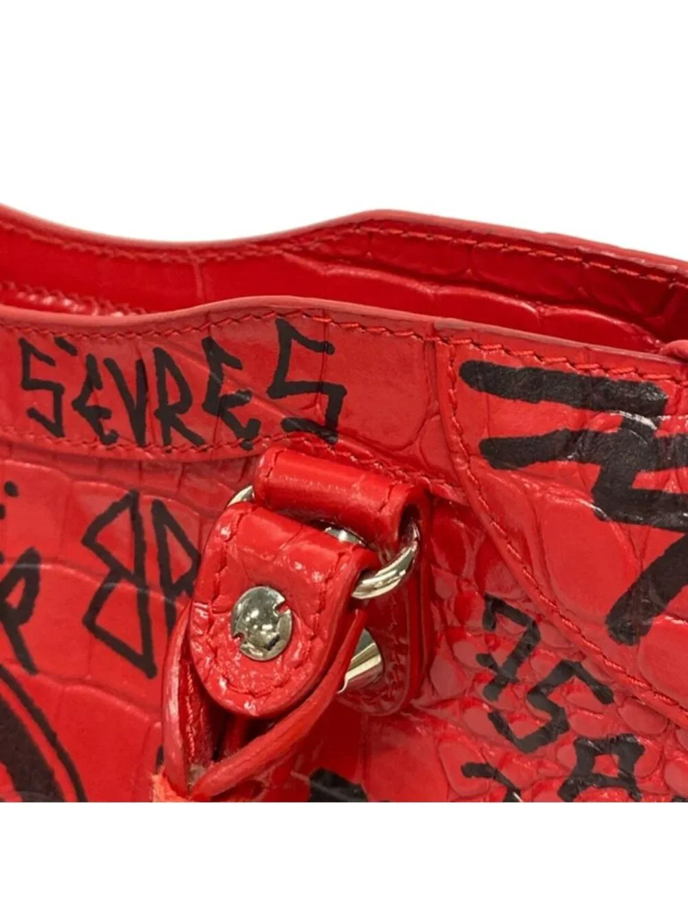 Balenciaga Handbag Classic Mini City Red Black Embossed Graffiti Leather